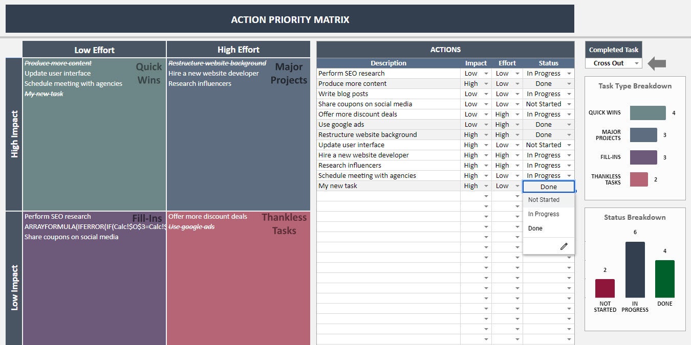 Action Priority Matrix | Google Sheets Template | Action Matrix ...
