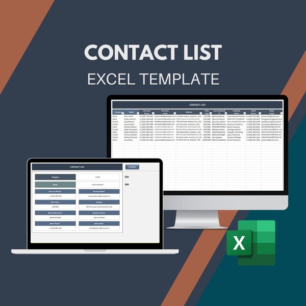 Kontaktliste | Excel Vorlage | Kontakt Liste Blatt | Telefon Kontaktliste | Telefon Adressbuch | Telefonbuch | Adressbuch