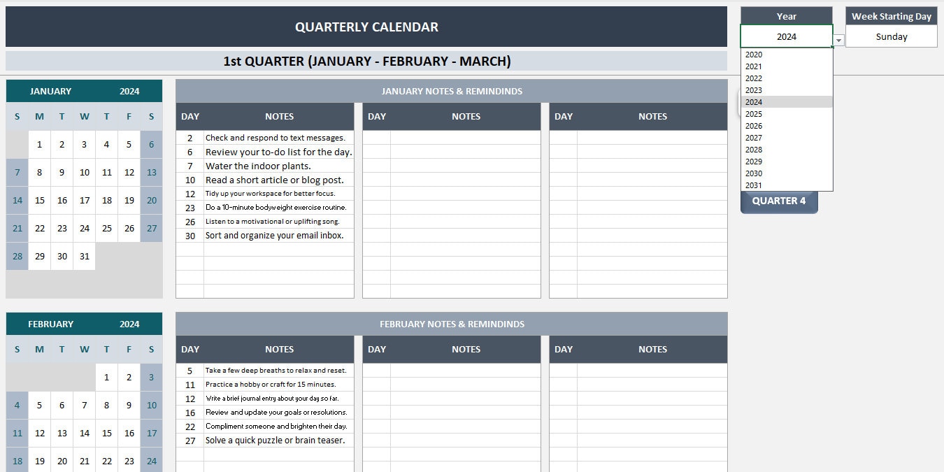 Quarterly Calendar Excel Template Quarterly Planner Quarterly Quarterly Calendar Excel Template Quarterly Planner Quarterly