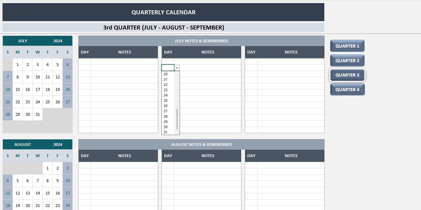 Quarterly Calendar Excel Template Quarterly Planner Quarterly Quarterly Calendar Excel Template Quarterly Planner Quarterly