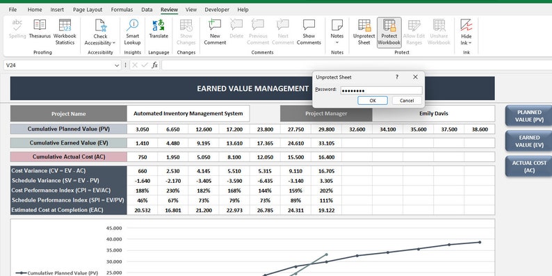 EVM Excel Template: Earned Value Management, Project Costing (instant ...