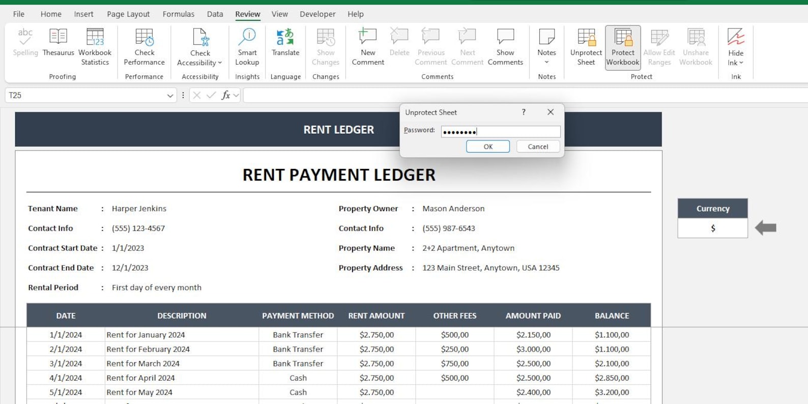 Rent Ledger Excel Template: Printable Rental Payment Tracker (PDF ...