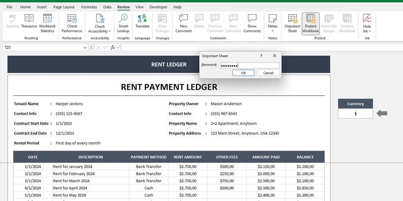 Rent Ledger Excel Template: Printable Rental Payment Tracker (PDF ...
