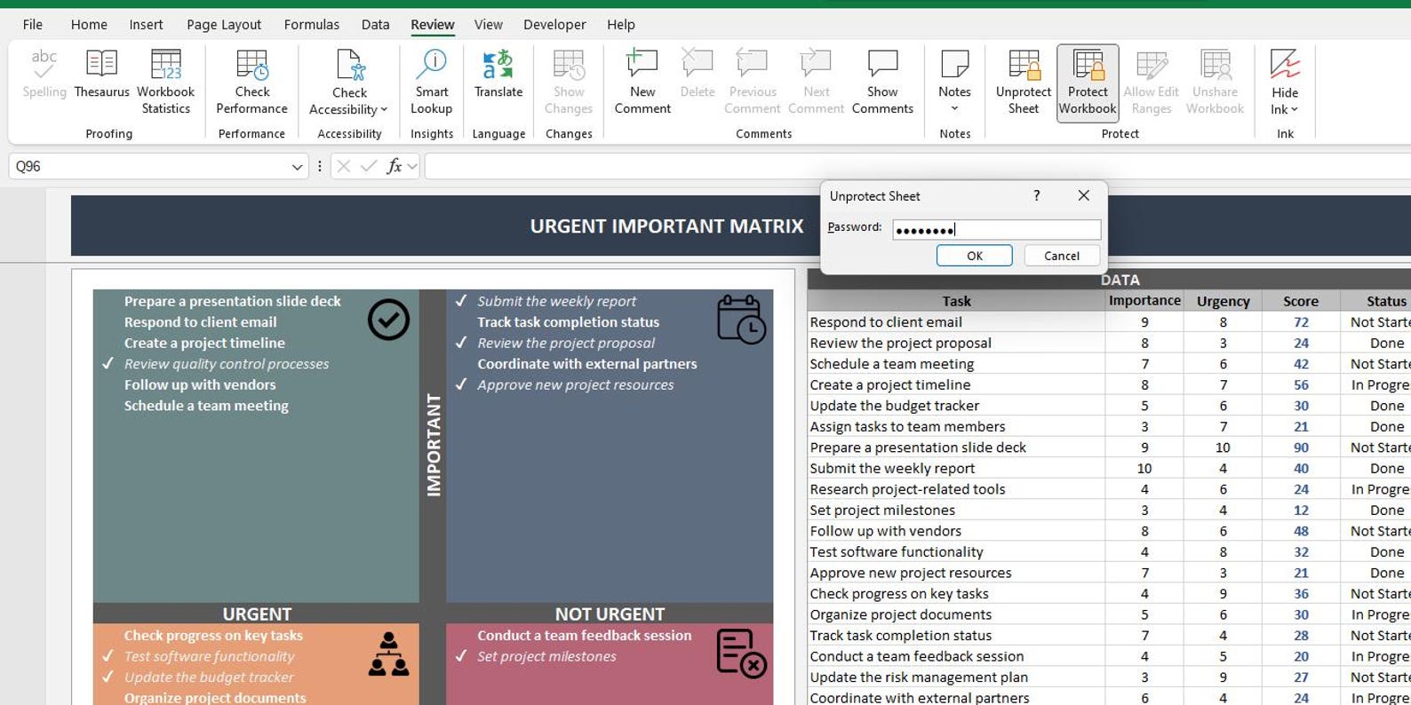Urgent Important Matrix | Excel Template | Important Urgent Chart ...