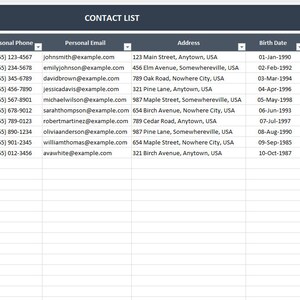 Contact List Excel Template Contact List Sheet Telephone Contact List