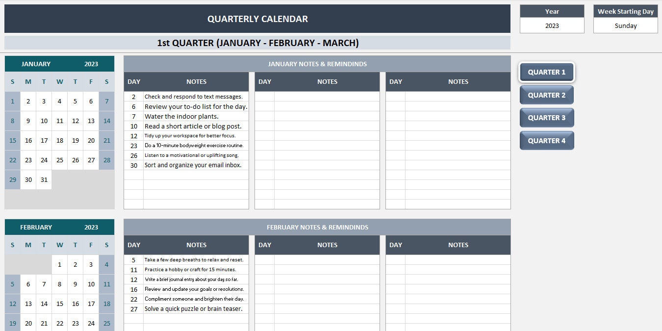 Quarterly Calendar Excel Template Quarterly Planner Quarterly Quarterly Calendar Excel Template Quarterly Planner Quarterly