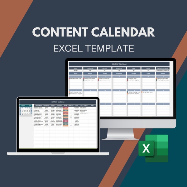 Content Calendar Template Excel - Etsy