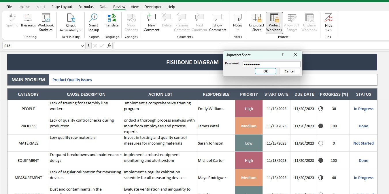 Fishbone Diagram Excel Template: Cause & Effect Analysis (digital ...