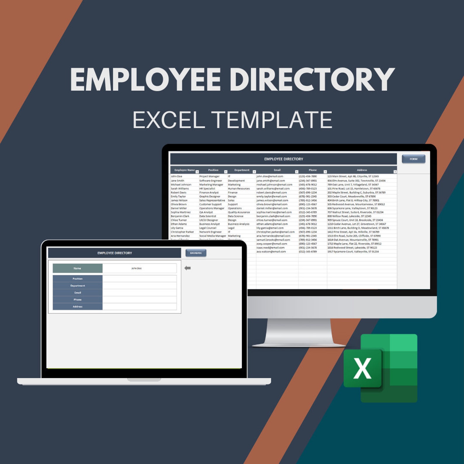 Employee Directory Excel Template | Employee Contact List Spreadsheet ...