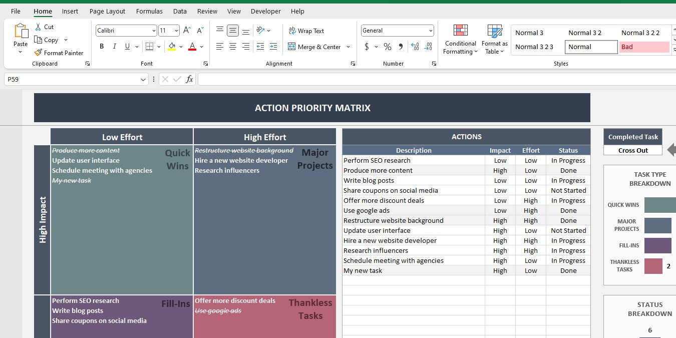 Prioritisation Template Excel