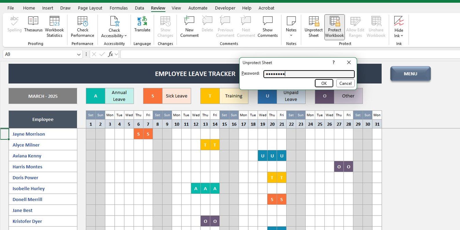 Employee Leave Tracker Excel Template | PTO Tracker Spreadsheet ...