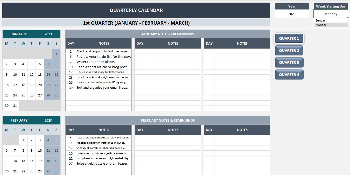 Quarterly Calendar Excel Template Quarterly Planner Quarterly Quarterly Calendar Excel Template Quarterly Planner Quarterly