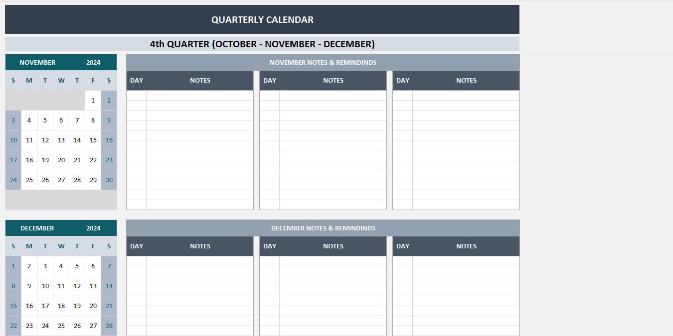 Quarterly Calendar Excel Template Quarterly Planner Quarterly Quarterly Calendar Excel Template Quarterly Planner Quarterly