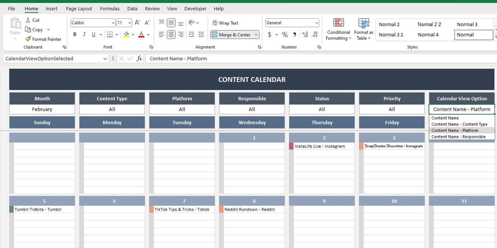Content Calendar Excel Template Editorial Calendar Content Planner