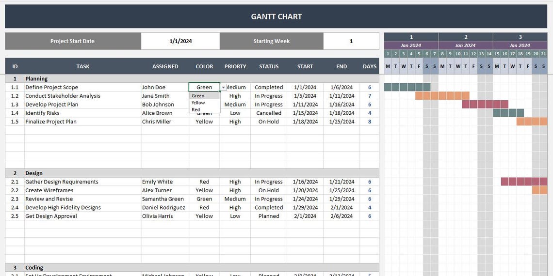 Gantt Chart Excel Template | Project Timeline Tracker | Task & Project ...