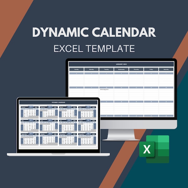 Dynamic Calendar  | Excel Template | Calendar Template | Blank Calendar Template | Yearly Calendar | Empty Calendar