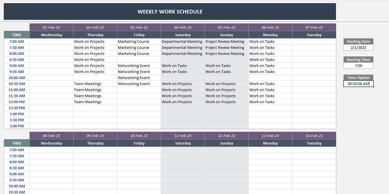 Weekly Work Schedule Excel Template: Hourly Planner (digital Download ...