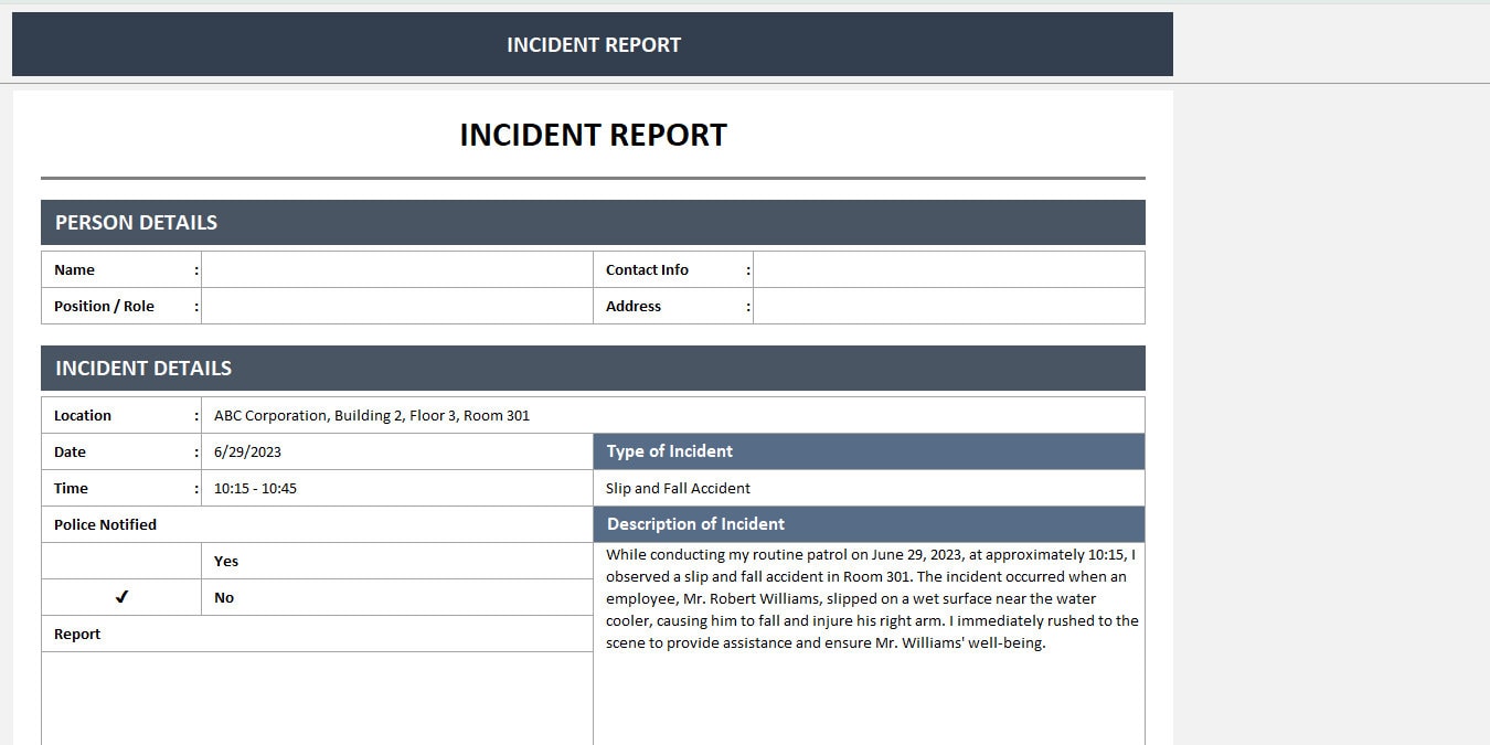 Incident Report Excel Template: Workplace Safety Form (printable) - Etsy