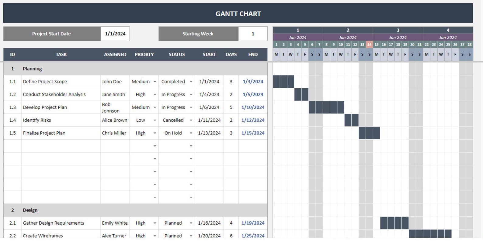 Gantt Chart Google Sheets Template Gant Chart Template WBS Gantt