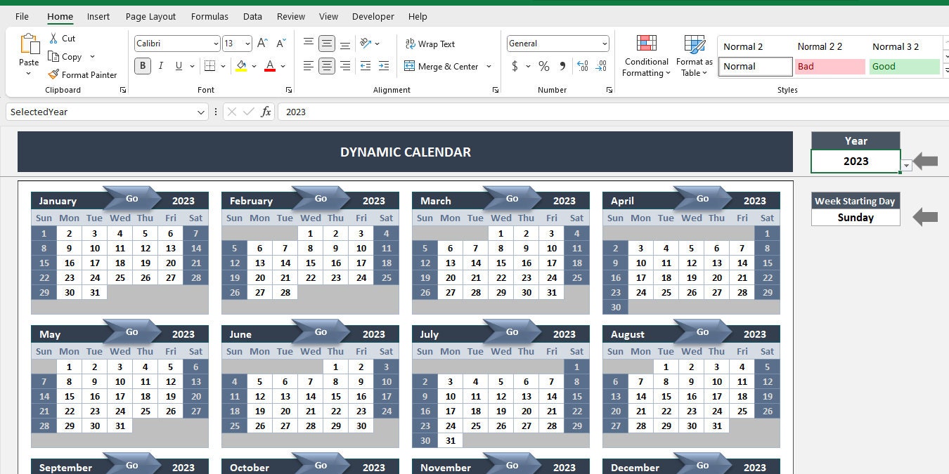 Dynamic Calendar Excel Template Calendar Template Blank Calendar