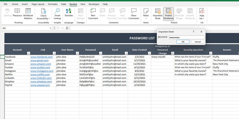 Password List Excel Template Password Manager Password Etsy Password List Excel Template Password Manager Password Etsy