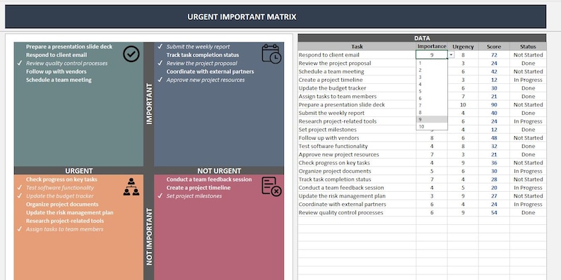 Urgent Important Matrix | Excel Template | Important Urgent Chart ...