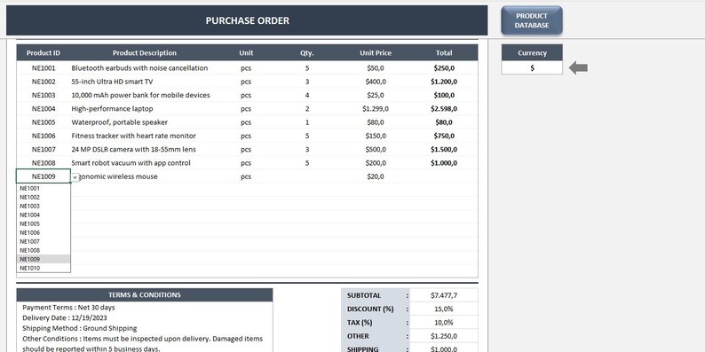 Purchase Order Excel Template: Excel PO Form - Etsy