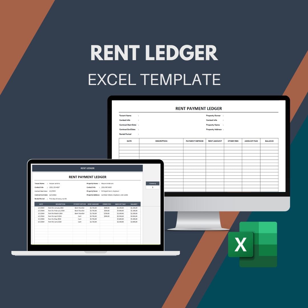 Rent Ledger | Excel Template | Rental Ledger | Excel Rent Ledger ...