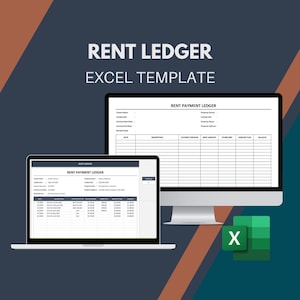 May include: A computer screen displaying a spreadsheet template for a rent payment ledger. The template includes columns for date, description, payment method, rent amount, other fees, amount paid, and balance. The spreadsheet is titled "Rent Payment Ledger" and is labeled as an Excel template.