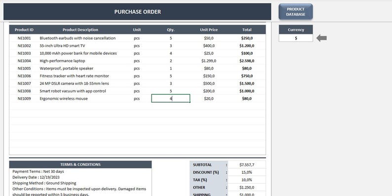 Purchase Order Excel Template: Excel PO Form - Etsy
