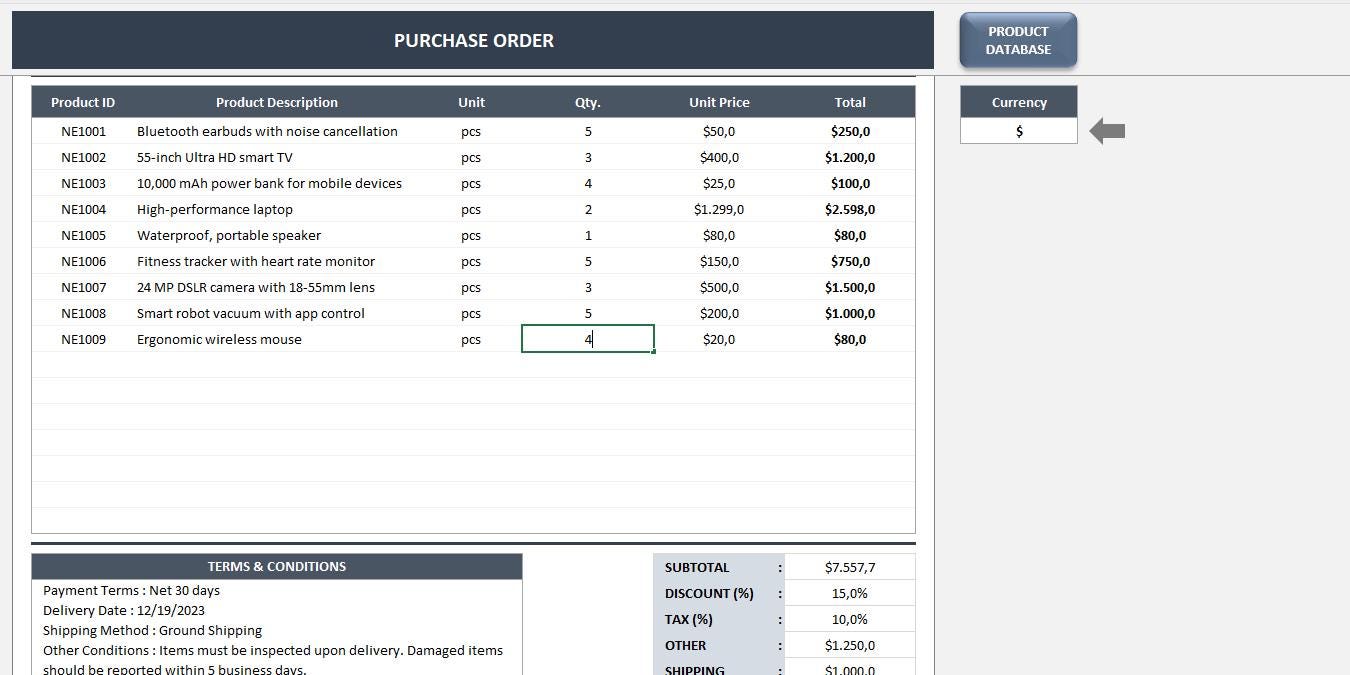 Purchase Order Excel Template: Excel PO Form - Etsy