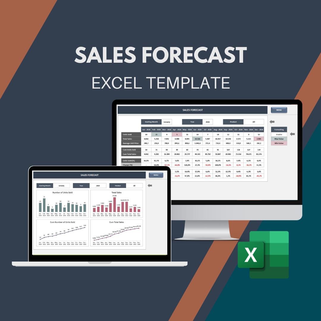 Sales Forecast Excel Template: Sales Analytics, Business Spreadsheet ...