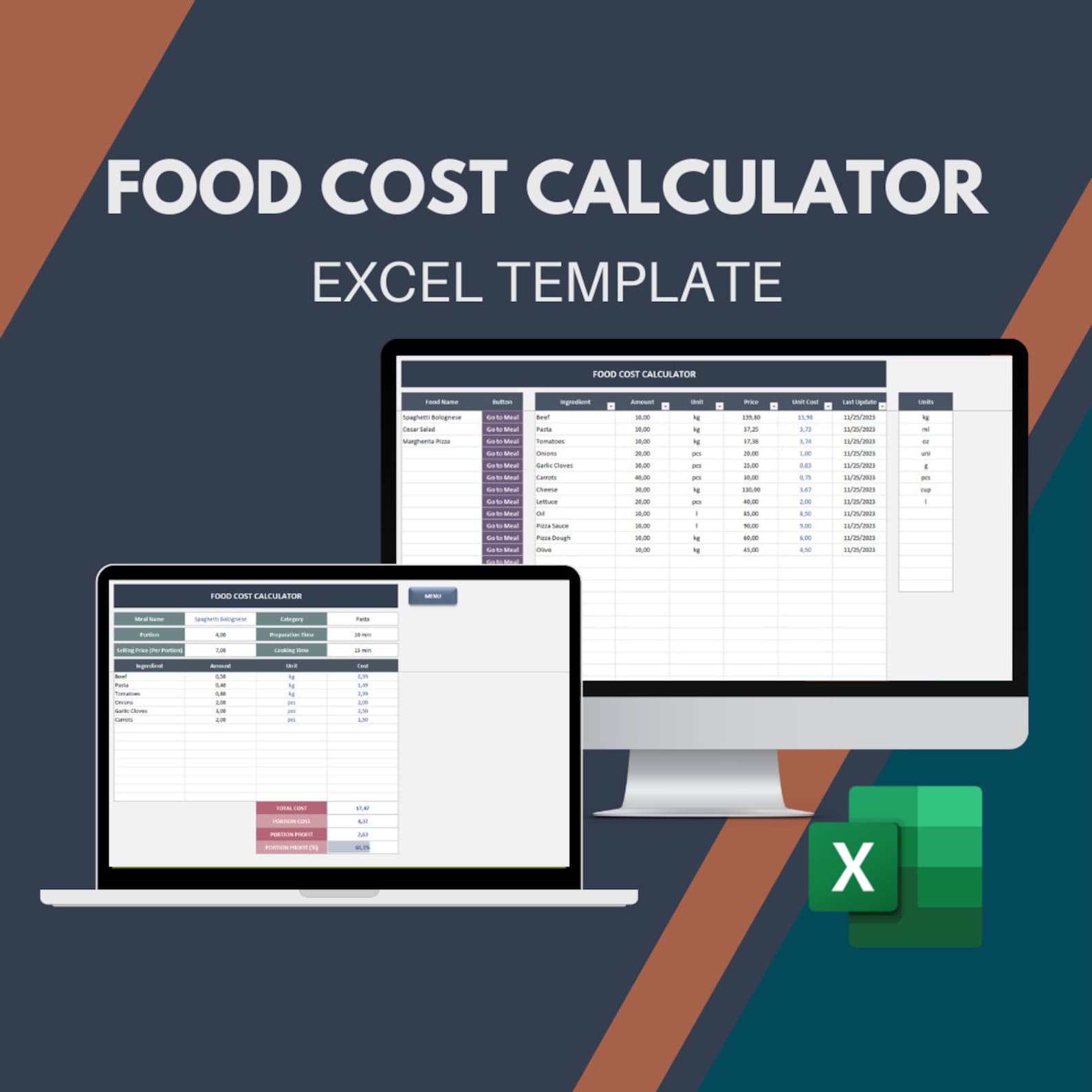 Food Cost Calculator Excel Template: Recipe Costing Menu Pricing Etsy