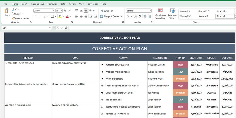 Corrective Action Plan: Project Management Excel Template - Etsy
