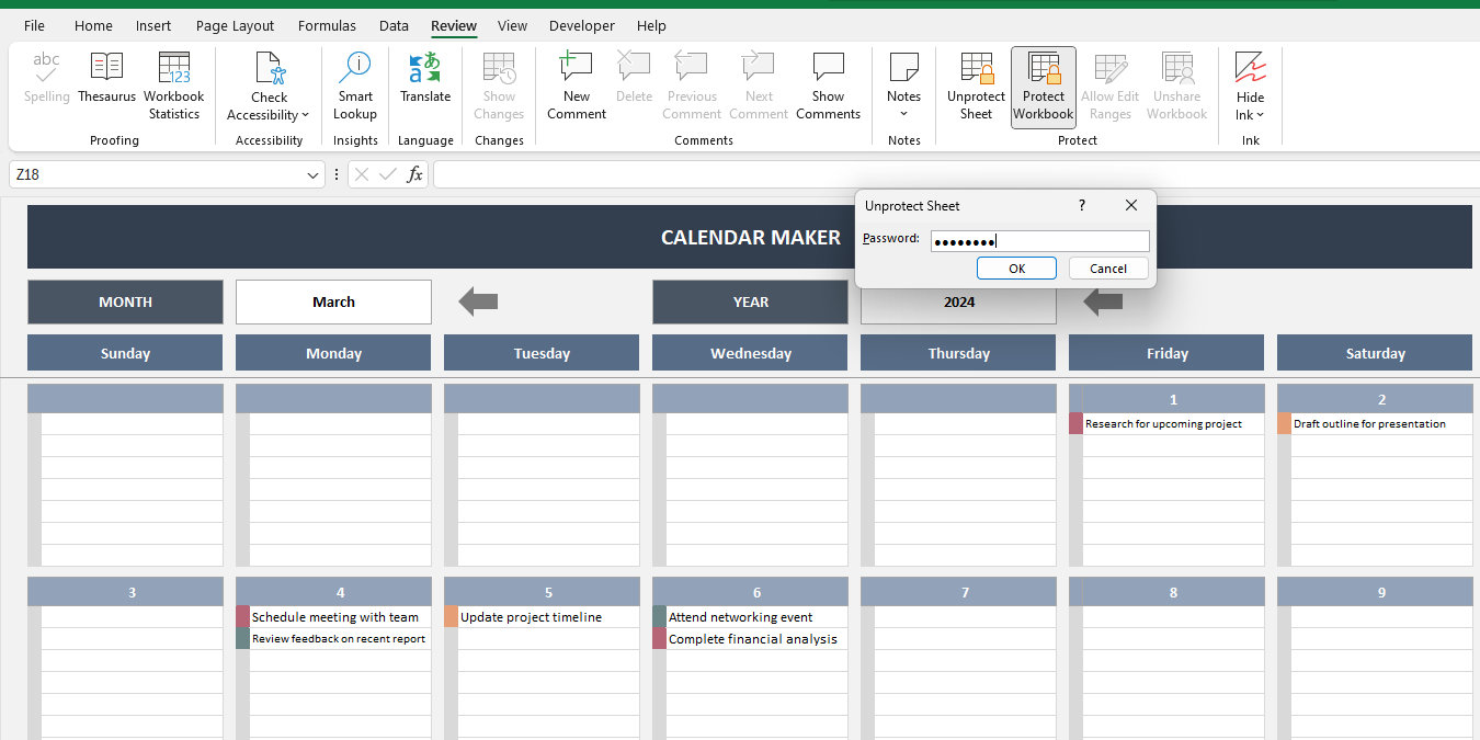 Calendar Maker Excel Template: Digital Calendar Planner (instant ...
