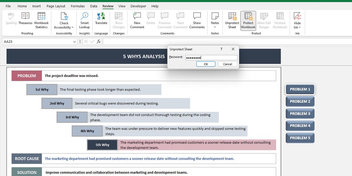 5 Whys Analysis Excel Template: Root Cause Analysis, Problem Solving - Etsy