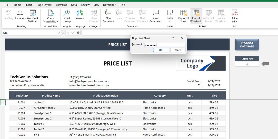 Price List Excel Template Price Sheet Price Catalog Order Form Product