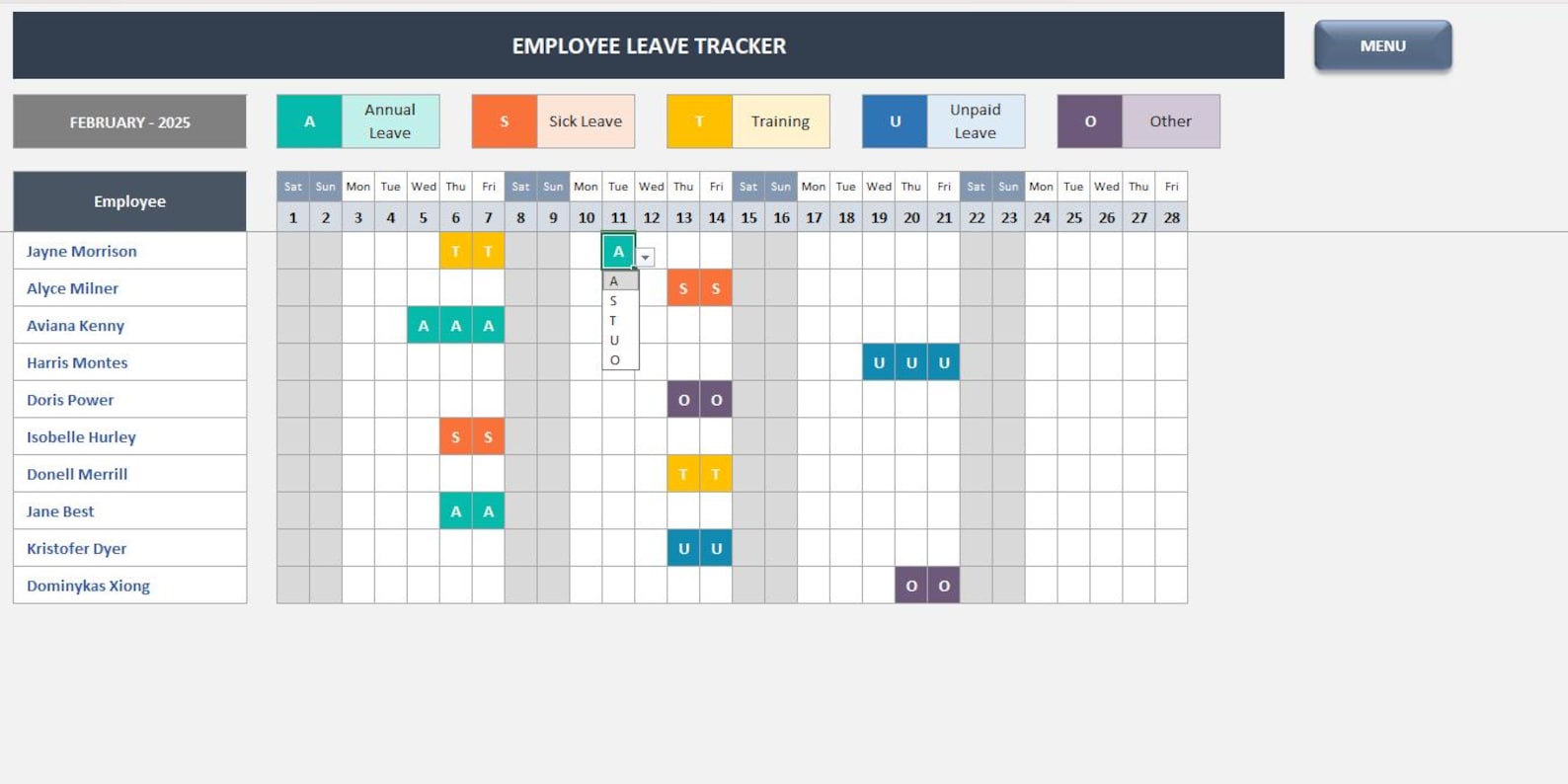 Employee Leave Tracker Excel Template | PTO Tracker Spreadsheet ...