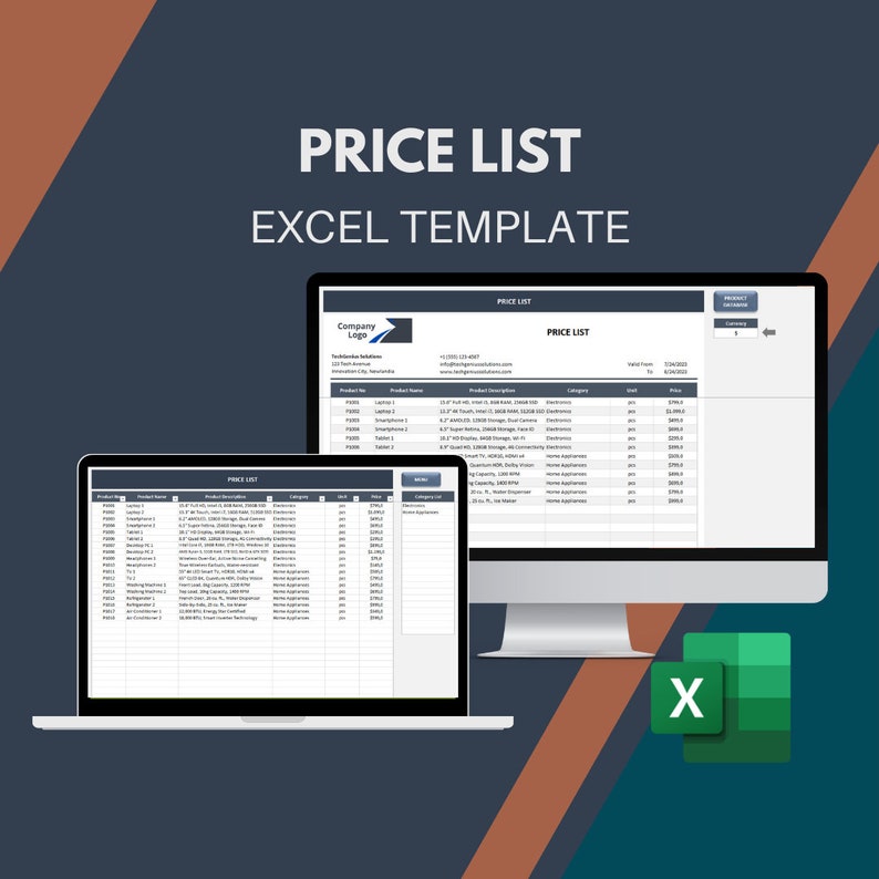 Price List Excel Template Price Sheet Price Catalog Order Form Product