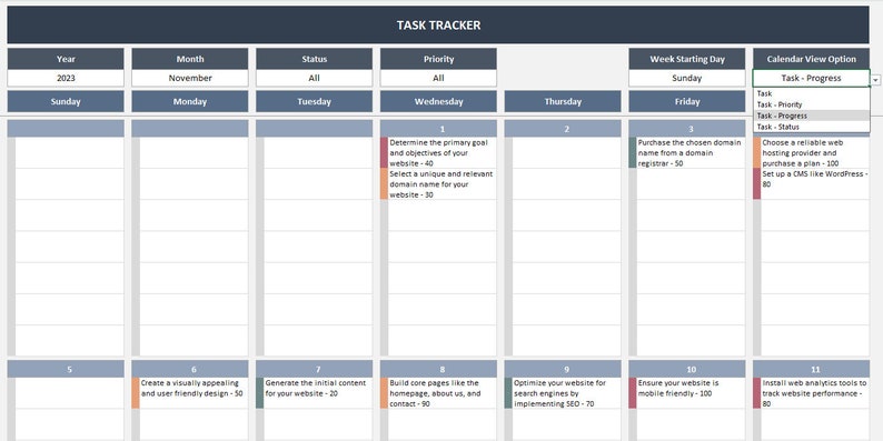 Visual Task Planner. Excel Task Tracker Excel Template: Productivity Planner (instant Download) - Etsy