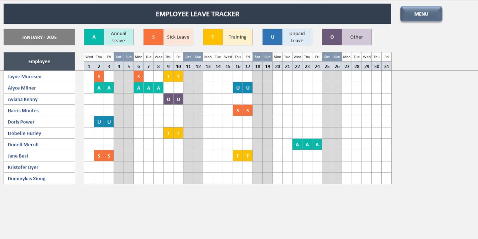 Employee Leave Tracker Excel Template | PTO Tracker Spreadsheet ...