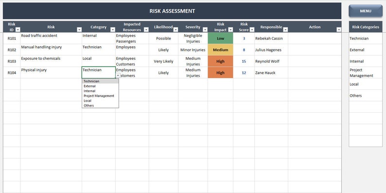 Risk Assessment Excel Template | Risk Register | Project Management Spreadsheet image 6