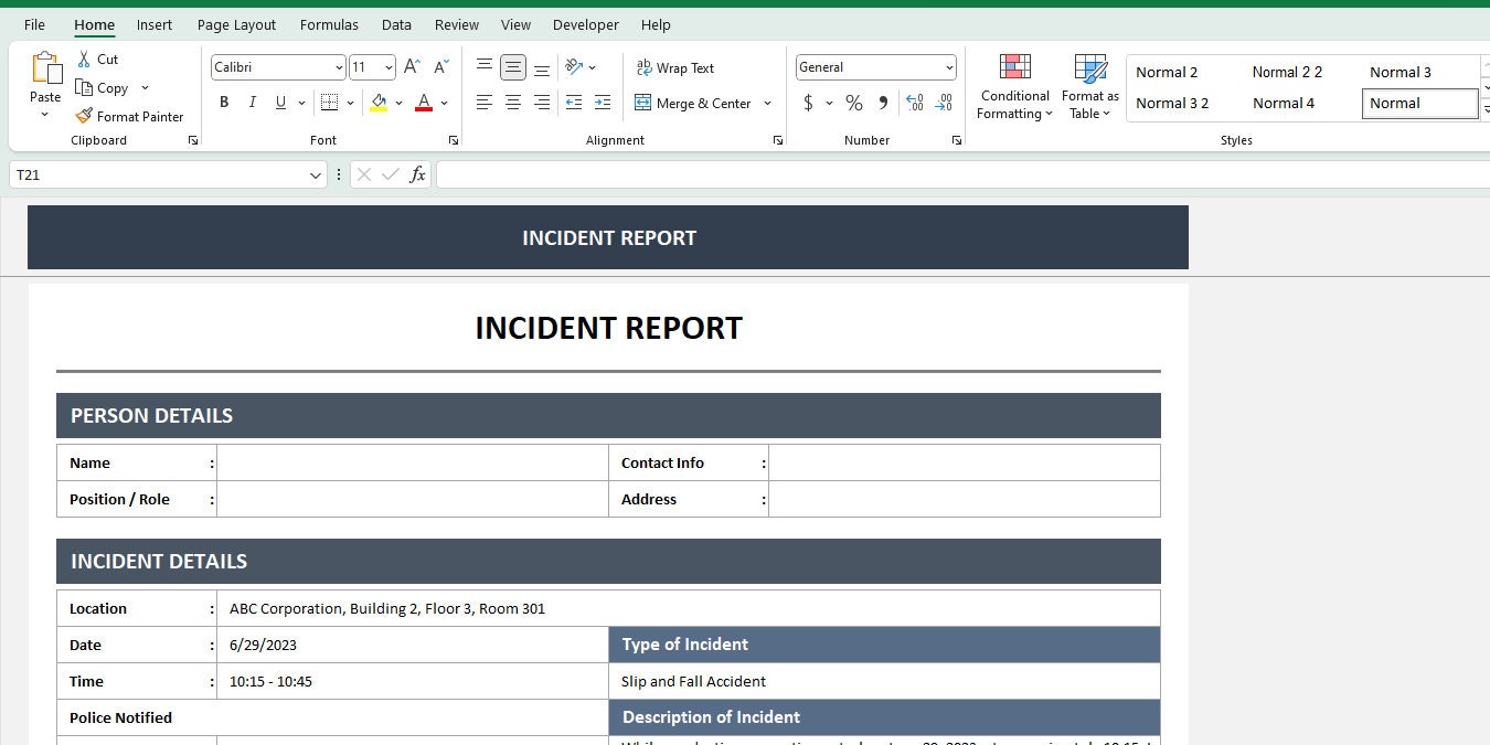 Incident Report | Excel Template | Incident Report Form | Safety ...