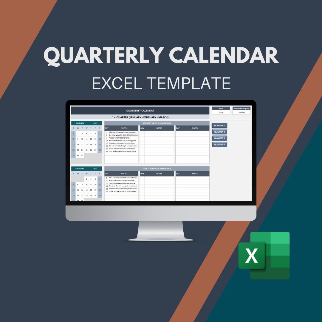 Quarterly Calendar Excel Template Quarterly Planner Quarterly Quarterly Calendar Excel Template Quarterly Planner Quarterly