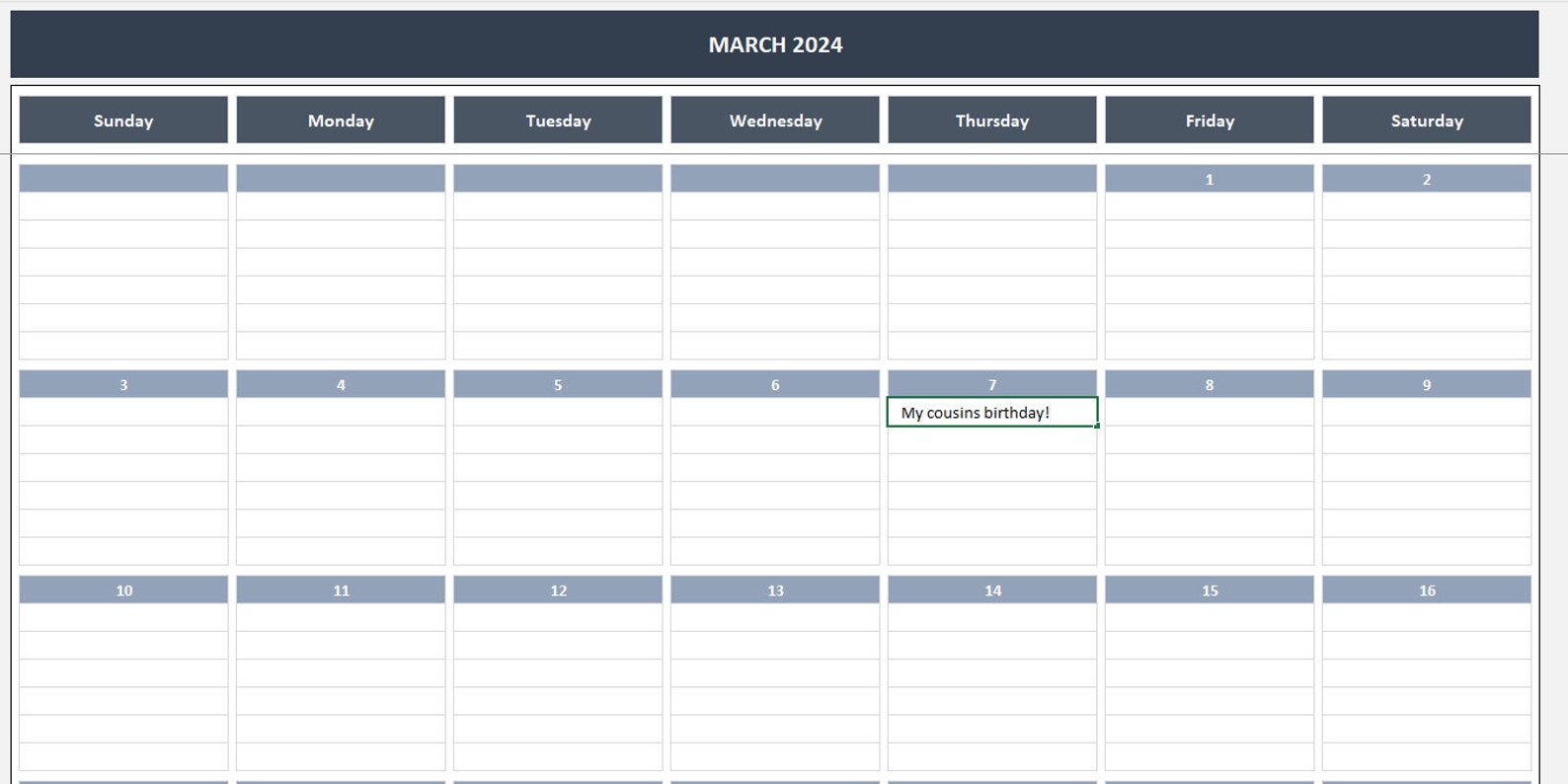 Dynamic Calendar | Excel Template | Calendar Template | Blank Calendar ...