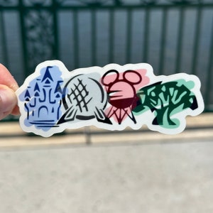 Four Parks Sketch Color Sticker Magical Parks, Water Bottle, Laptop, Scrapbook Sticker