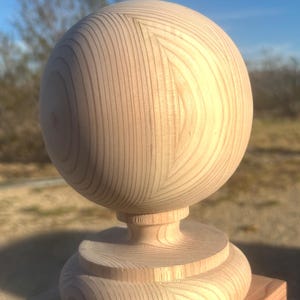 Indoor/outdoor newel post finial. Redwood. Unfinished. 5 1/4”,4 3/4” or 4” top ball.  FREE SHIPPING!