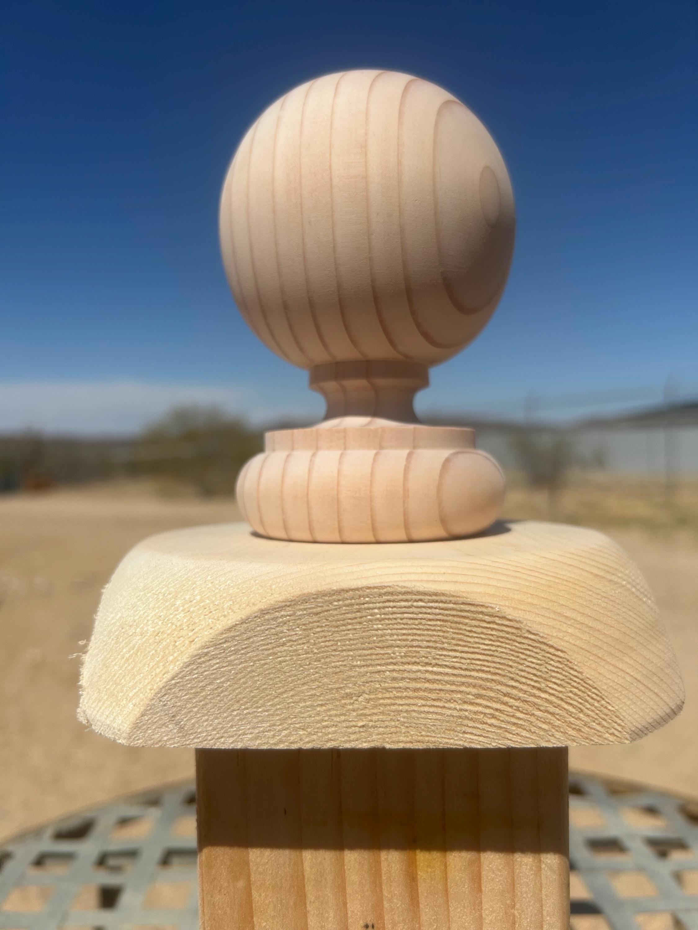 Wood Ball FINIAL. Set of 2 or 4. L Fits 4x4 Post, Made From Pine. 4 1/2 ...
