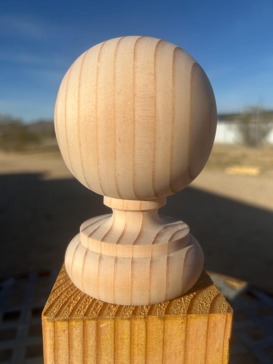 Wood Ball NEWEL Finial. Set of 2 or 4. Fits 4x4 Post. Pine. 4 1/2