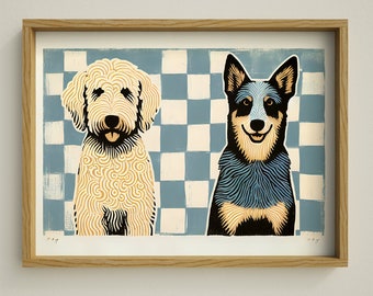 Goldendoodle & Blue Heeler Print: Modern Pet Portrait Art